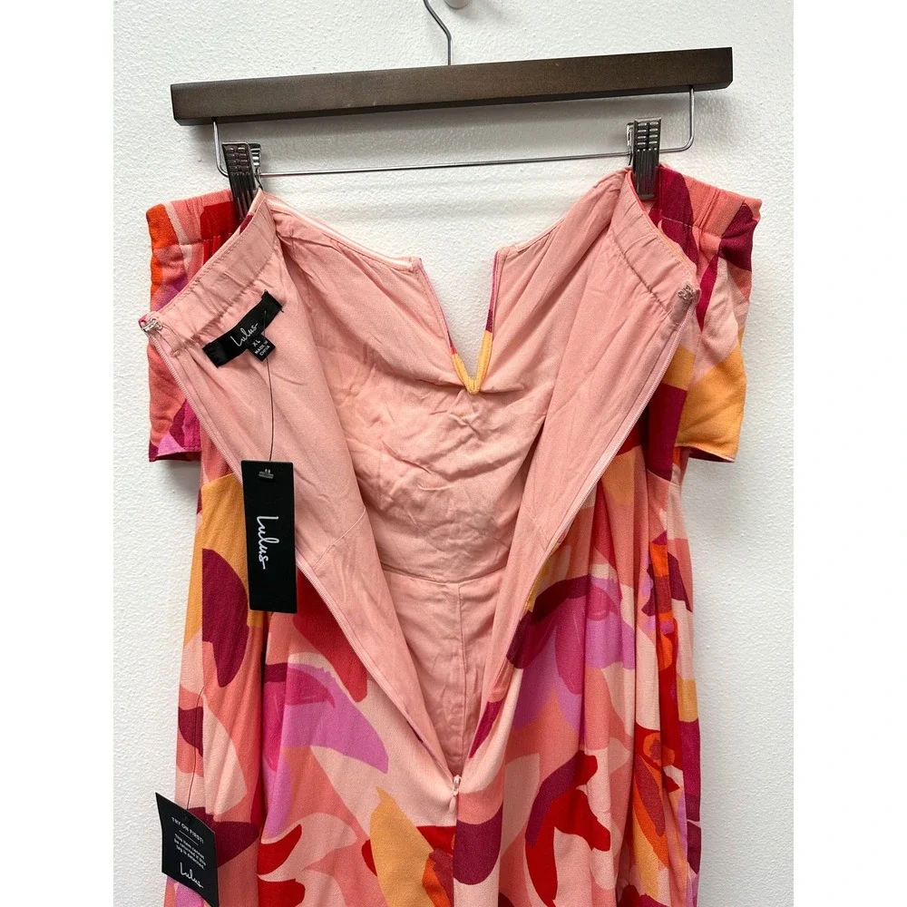 Lulus Iconic Season Pink Multi Print Strapless‎ Tie-Front Romper XL